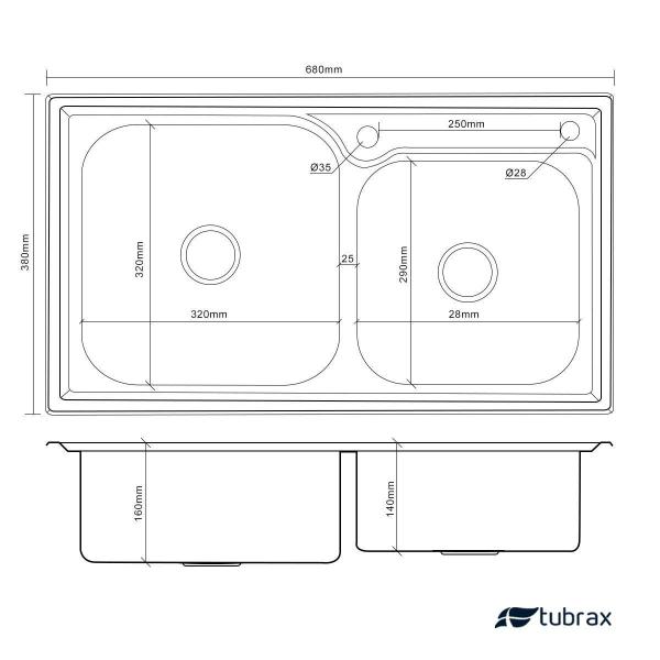 Imagem de Cuba Pia Dupla 68x38 Cozinha Gourmet Aço Inox com Acessórios Tubrax