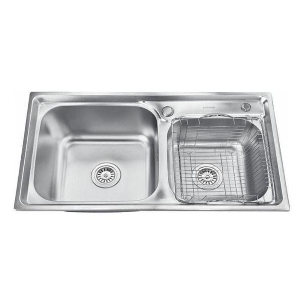 Imagem de Cuba Pia Dupla Cozinha Gourmet C/ Acessórios Completa + Torneira Monocomando Misturador Aço Inox Prata Brinovar