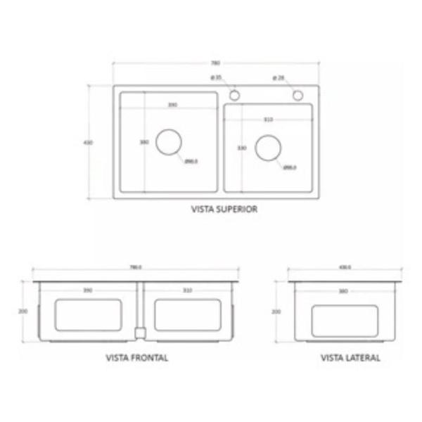 Cuba Pia Dupla Prata Gourmet Quadrada Completa C/Acessórios + Torneira Monocomando Preta Flexível De Silicone Brinovar Imagem de Cuba Pia Dupla Prata Gourmet Quadrada Completa C/Acessórios + Torneira Monocomando Preta Flexível De Silicone Brinovar