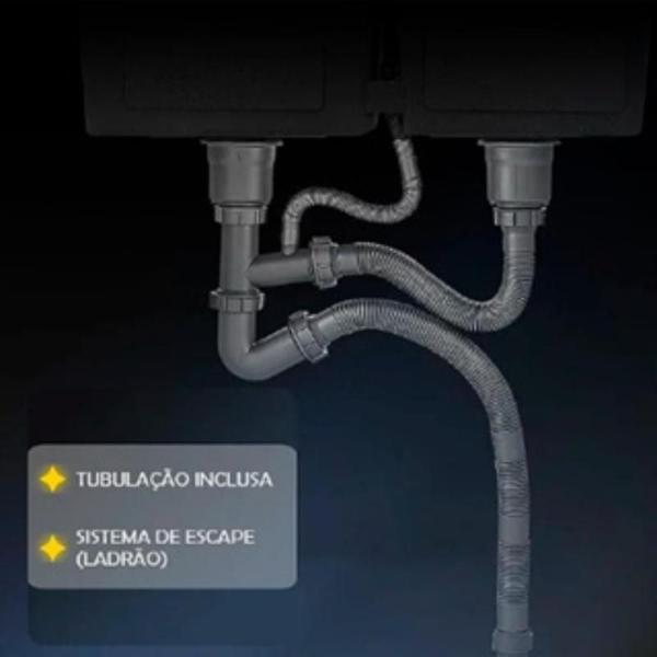 Cuba Pia Dupla Prata Gourmet Quadrada Completa C/Acessórios + Torneira Monocomando Preta Flexível De Silicone Brinovar Imagem de Cuba Pia Dupla Prata Gourmet Quadrada Completa C/Acessórios + Torneira Monocomando Preta Flexível De Silicone Brinovar