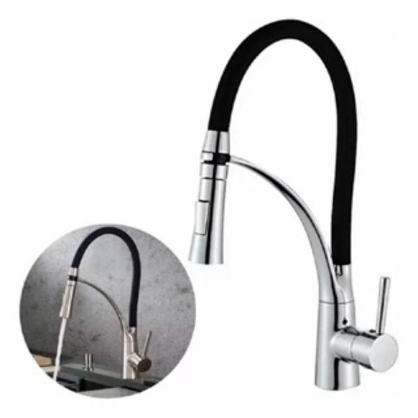 Cuba Pia Dupla Prata Gourmet Quadrada Completa C/Acessórios + Torneira Monocomando Preta Flexível De Silicone Brinovar Imagem de Cuba Pia Dupla Prata Gourmet Quadrada Completa C/Acessórios + Torneira Monocomando Preta Flexível De Silicone Brinovar