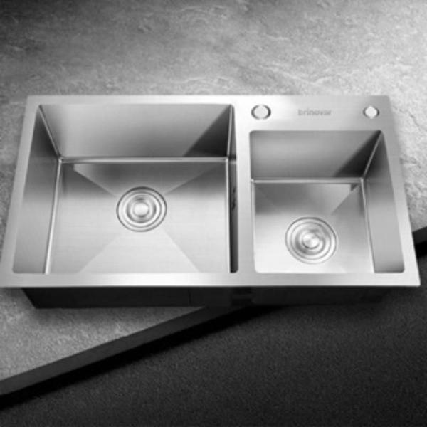 Cuba Pia Dupla Prata Gourmet Quadrada Completa C/Acessórios + Torneira Monocomando Preta Flexível De Silicone Brinovar Imagem de Cuba Pia Dupla Prata Gourmet Quadrada Completa C/Acessórios + Torneira Monocomando Preta Flexível De Silicone Brinovar