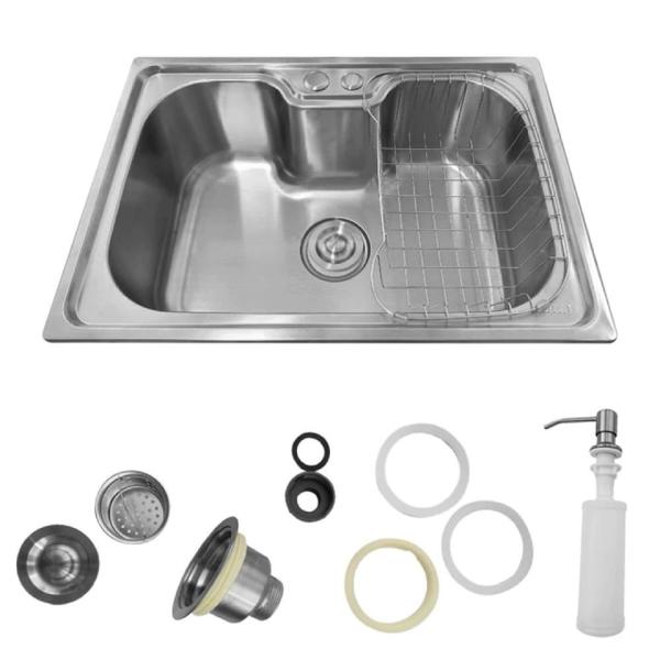 Imagem de Cuba Pia Gourmet Aço Inox 201 CG201-C01 e Torneira Gourmet 50cm Cromada de BancadaBelccaTGM50C-BZ