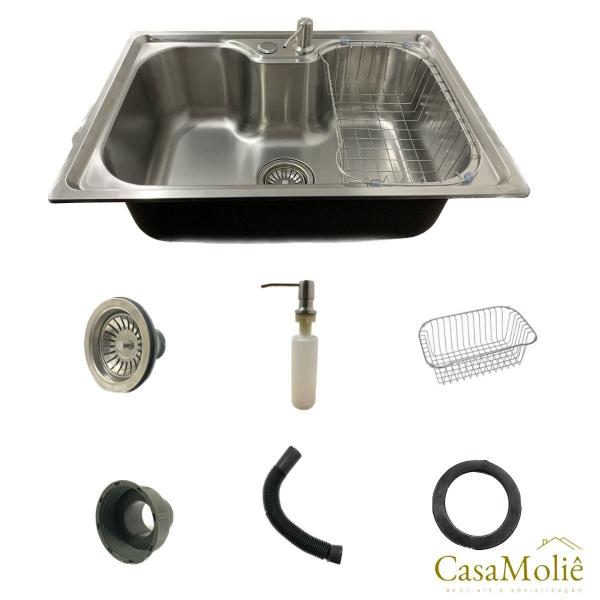 Imagem de Cuba Pia Gourmet Aço Inox Escovado 50x40 C/ Acessórios.