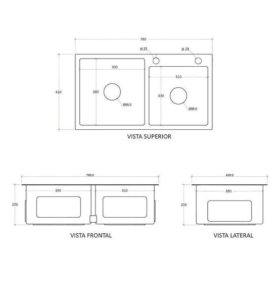 Imagem de Cuba Pia Gourmet Dupla Dourada Cozinha Inox 78X43 Brinovar