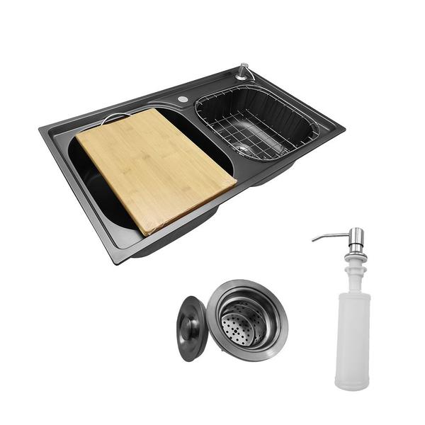 Imagem de Cuba Pia Gourmet Luxo Prizi Queenbox Preta Aço Inox 201 43x78cm Kit Completo