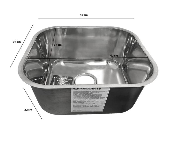 Imagem de Cuba Pia Inox Cozinha 40x34x22cm - Aço 304 + sifão + válvula com cesto - BR CUBAS