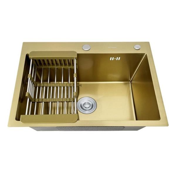 Imagem de Cuba Pia Inox Dourada Quadrada Cozinha Torneira Flexivel Cor Dourada