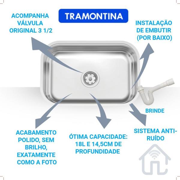 Cuba Pia Inox N1 Tramontina Standard 47x30x14 Fosca C/Válvula e Sifão Imagem de Cuba Pia Inox N1 Tramontina Standard 47x30x14 Fosca C/Válvula e Sifão