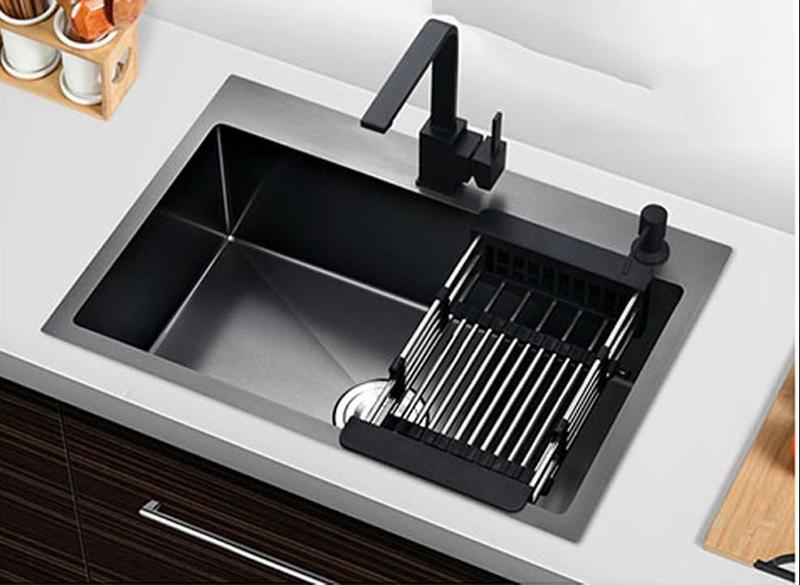 Imagem de Cuba Pia Inox Preta Quadrada Cozinha Gourmet 60Cm + Kit