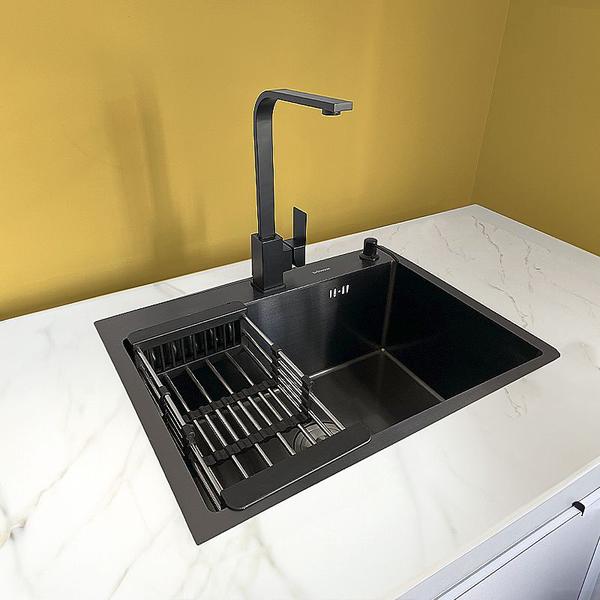 Imagem de Cuba Pia Inox Preta Quadrada Cozinha Gourmet + Torneira Slim