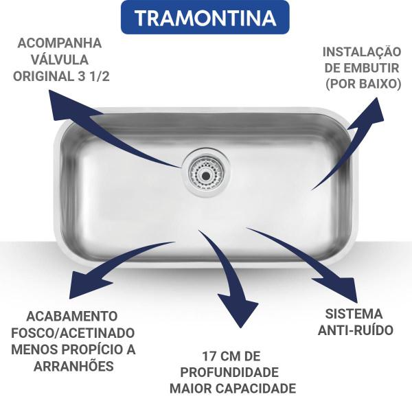 Imagem de Cuba Pia Inox Tramontina  56x34x17 Acetinada Com Escorredor de Louça