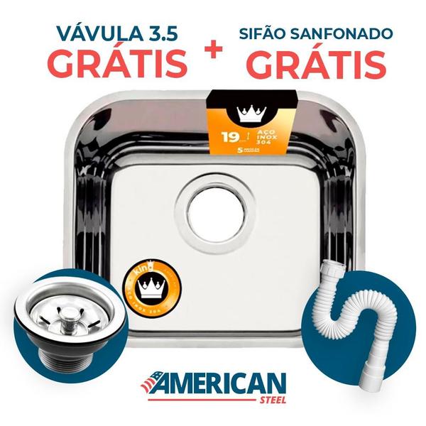 Imagem de Cuba Pia Número 0 Cozinha Inox 304 American Steel 40x34x19 + válvula e Sifão  