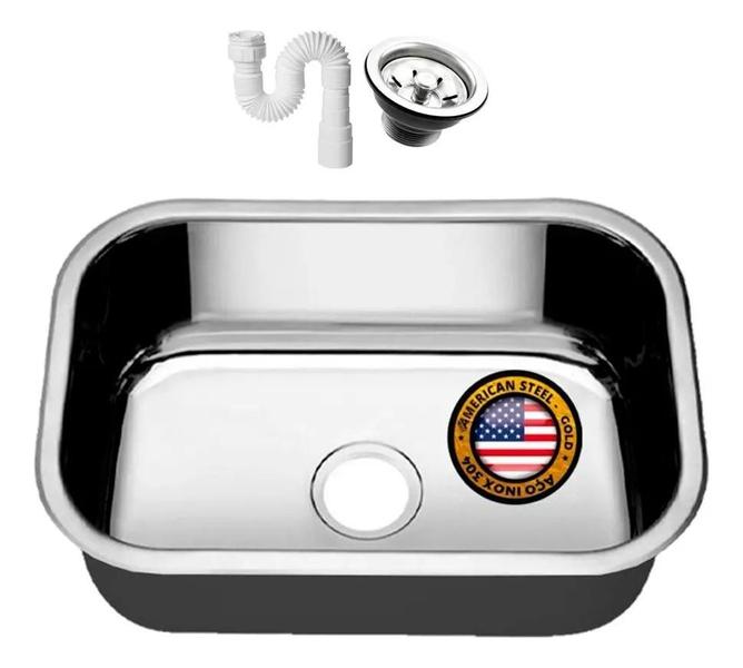 Cuba Pia Numero 1 Cozinha Inox American Steel 47x30x14 + Vávula e Sifão Imagem de Cuba Pia Numero 1 Cozinha Inox American Steel 47x30x14 + Vávula e Sifão