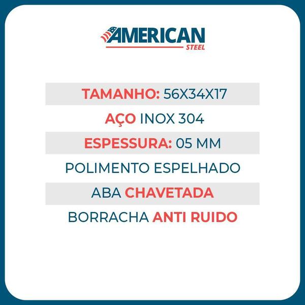 Imagem de Cuba Pia Numero 2 Cozinha Inox 56X34X17 + Válvula American