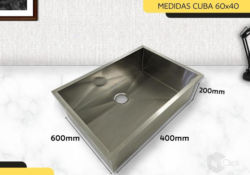 Imagem de Cuba pia quadrada inox balcão luxo 60x40 Inox com escorredor