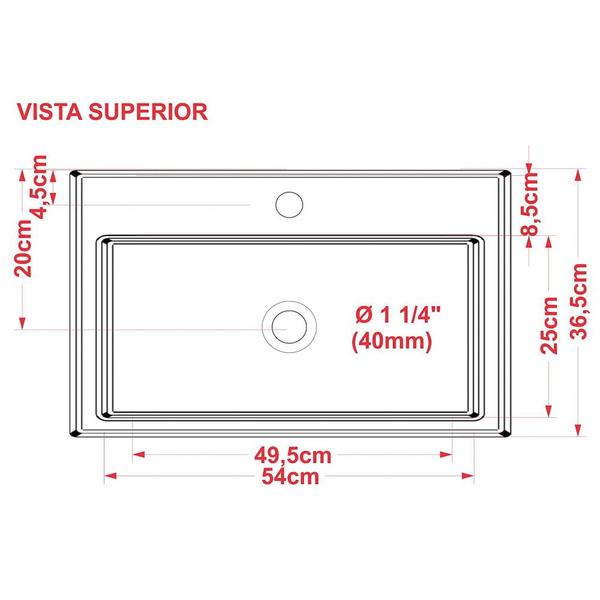 Imagem de Cuba Pia Semi Encaixe para Banheiro Retangular 54cm XRT C08 Azul Escuro - Mpozenato