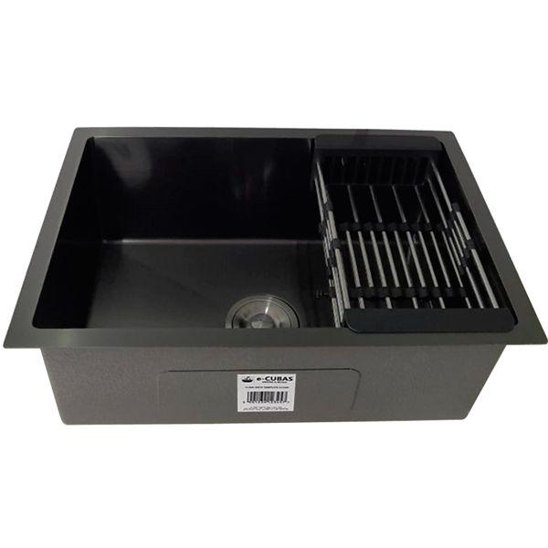 Imagem de Cuba Preta Quadrada Inox  Cozinha Pia Embutir Sobrepor Gourmet 6040 Premium Com Acessórios