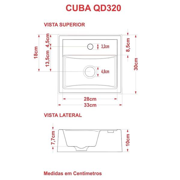 Imagem de Cuba Q32 C/Torneira Luxo+Válv.Click 7/8b+Sifão+Flex Branca