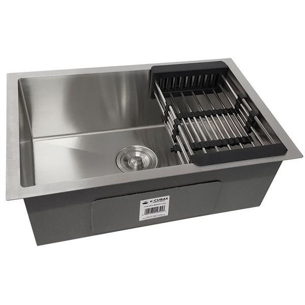 Imagem de Cuba Quadrada Inox 304 Cozinha Pia Embutir Sobrepor Gourmet 60x40 Premium Lixeira Embutir 5L,Tábua Multiuso e Acessórios