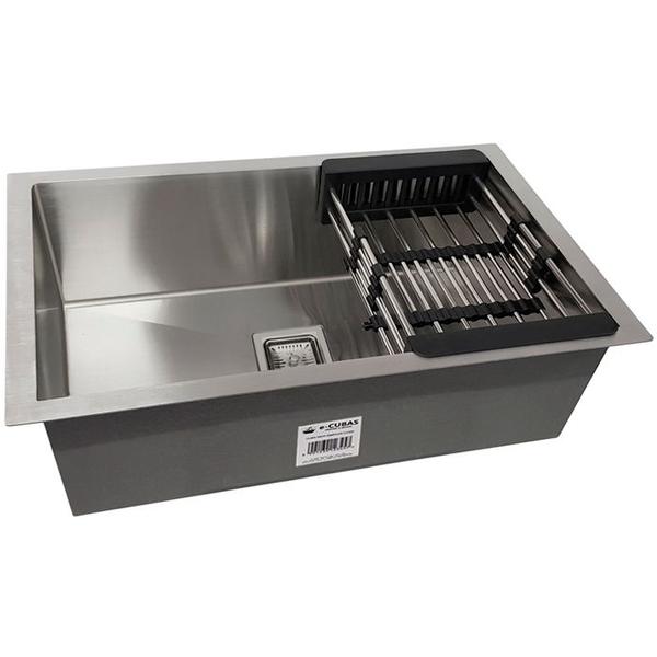 Imagem de Cuba Quadrada Inox 304 Cozinha Pia Embutir Sobrepor Gourmet 85x45 Premium Com  Lixeira 5 Litros