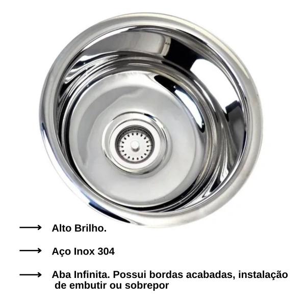 Imagem de Cuba Redonda Inox 25 Cm + Válvula - Aço Inox 304 Lavabo