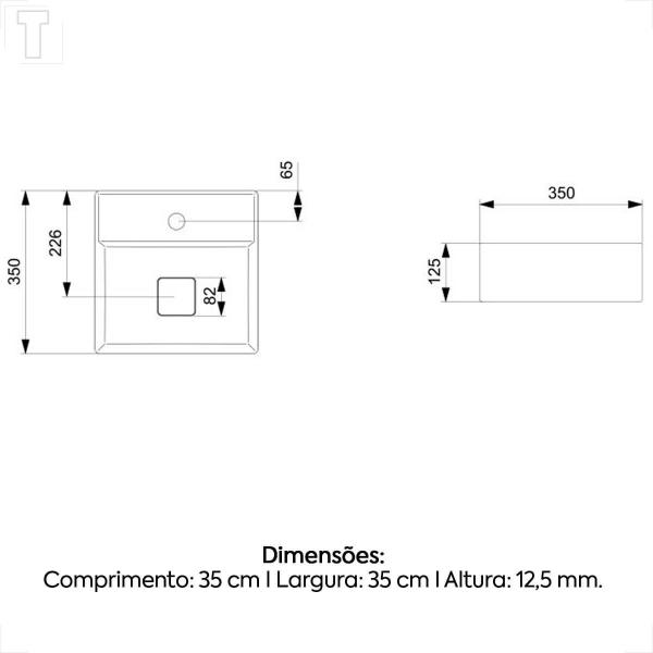 Imagem de Cuba roca apoio terra quadrada 35x35 com mesa t8 branco