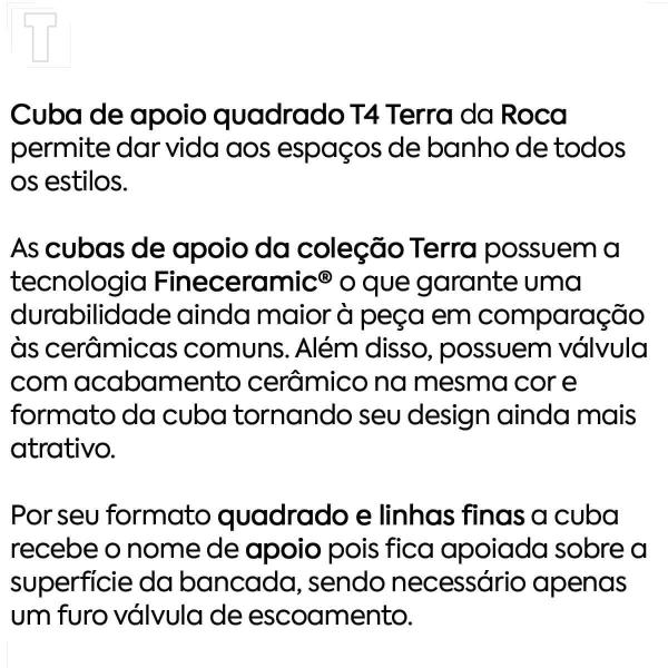 Imagem de Cuba roca apoio terra quadrada 35x35 sem mesa t4 branco a32787v000