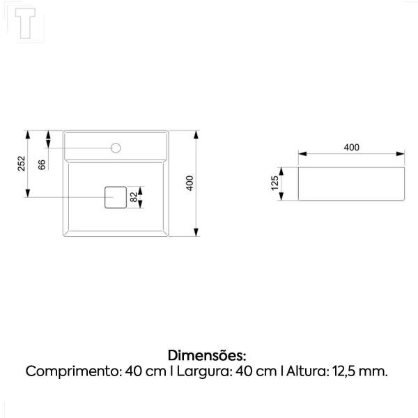 Imagem de Cuba roca apoio terra quadrada 40x40 com mesa t9 branco