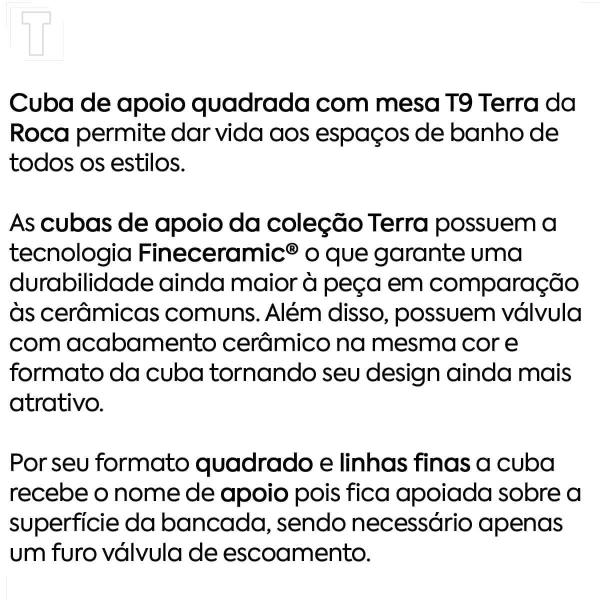 Imagem de Cuba roca apoio terra quadrada 40x40 com mesa t9 branco