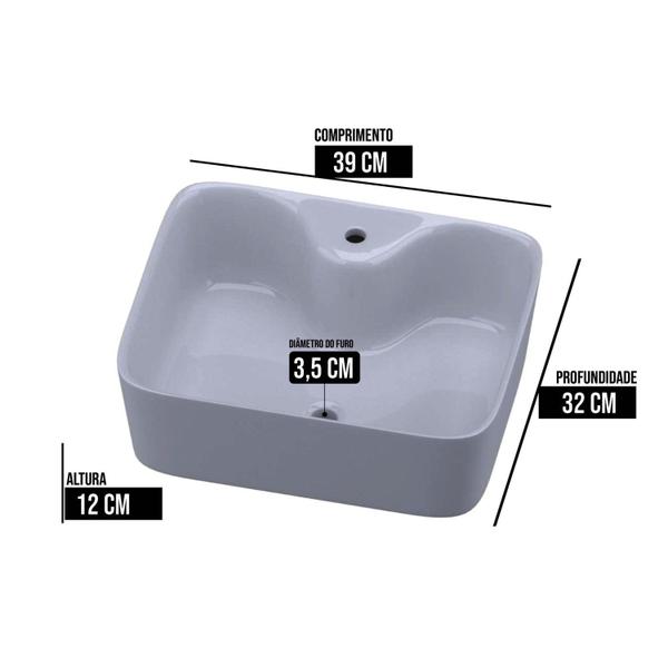 Cuba Sobrepor Banheiro de Cerâmica Berlim - Mármore Sintético Branco - Contarini Imagem de Cuba Sobrepor Banheiro de Cerâmica Berlim - Mármore Sintético Branco