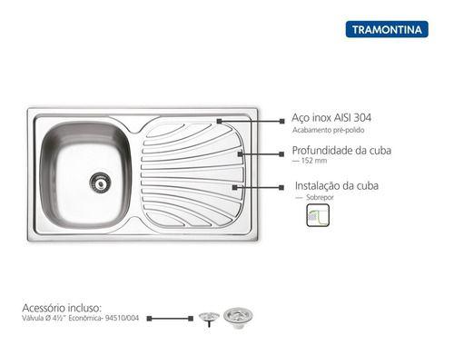 Imagem de Cuba Sobrepor Tramontina Alpha34plusr Inox Pré-polido 86x50