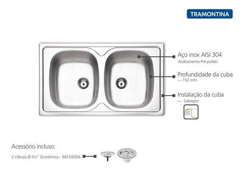 Imagem de Cuba Sobrepor Tramontina Sigma 2 Cubas Inox Pré-polido 86x50