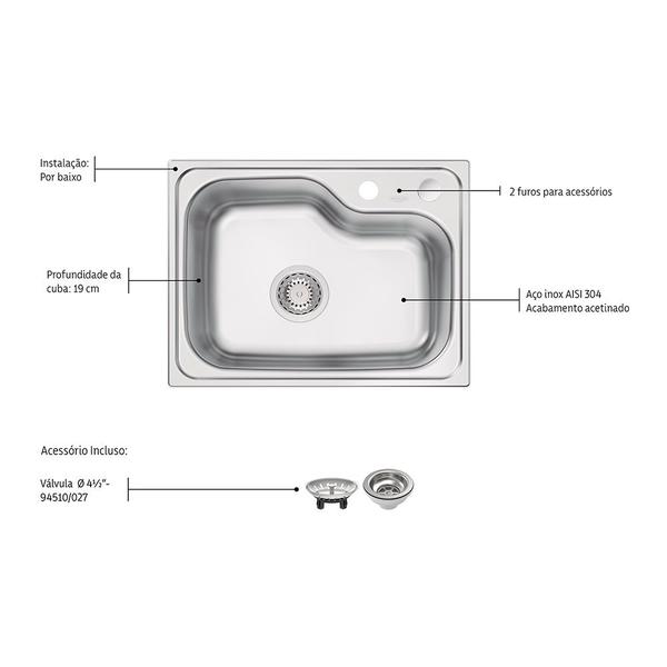 Imagem de Cuba Tramontina Morgana Compact 48 FX Undermount 55x42 93815192 Aço Inox Acetinado