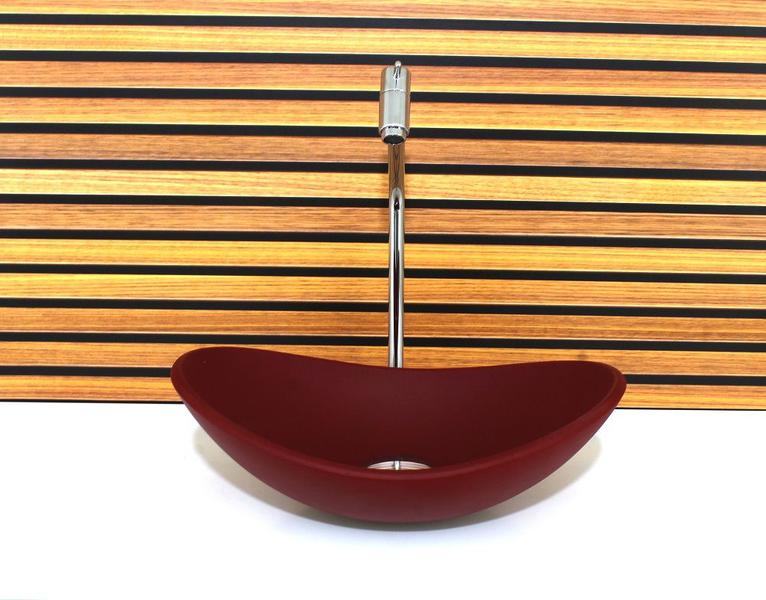 Imagem de Cuba vidro oval 38cm vermelho fosco com torneira e valvula