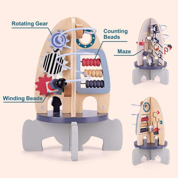 Imagem de Cubo de atividades Wdmiya Space Wooden para bebês de 6 a 18 meses