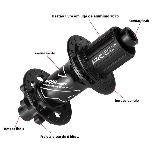 Imagem de Cubo de Bicicleta Boost MTB 15x110/12x148 - 6 Linguetas, 4 Rolamentos, K7 Micro