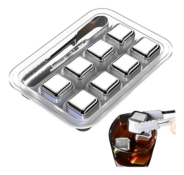 Imagem de Cubo De Gelo Inox Reutilizável não derrete gelo C/ Pegador