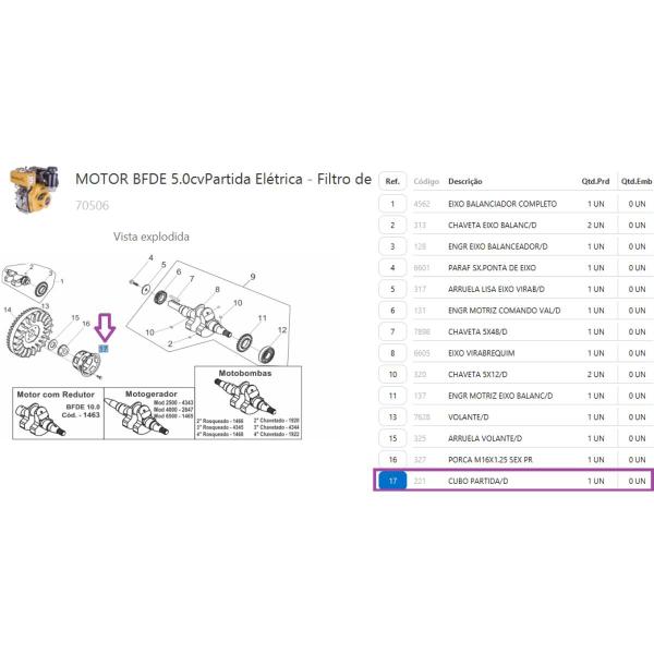 Imagem de Cubo de Partida P/ Motor BFGE 5.0cv - Buffalo Original