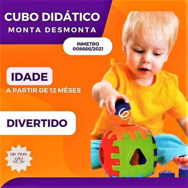 Imagem de Cubo Didático Monta e Desmonta com 3 Peças de Encaixar - Colorido