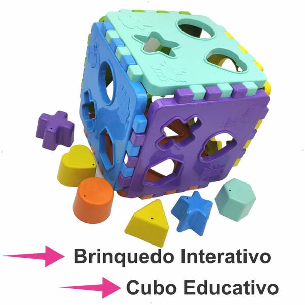 Imagem de Cubo Educativo Brinquedo Didático Bloco de Montar Peças Encaixe