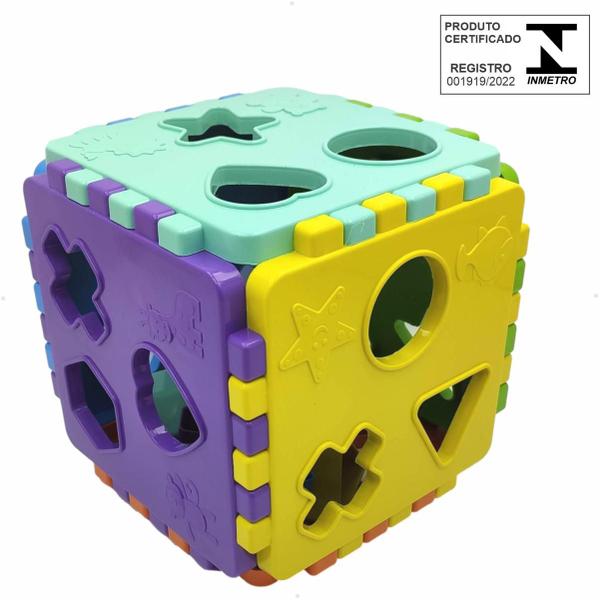Imagem de Cubo Educativo Brinquedo Didático Bloco de Montar Peças Encaixe