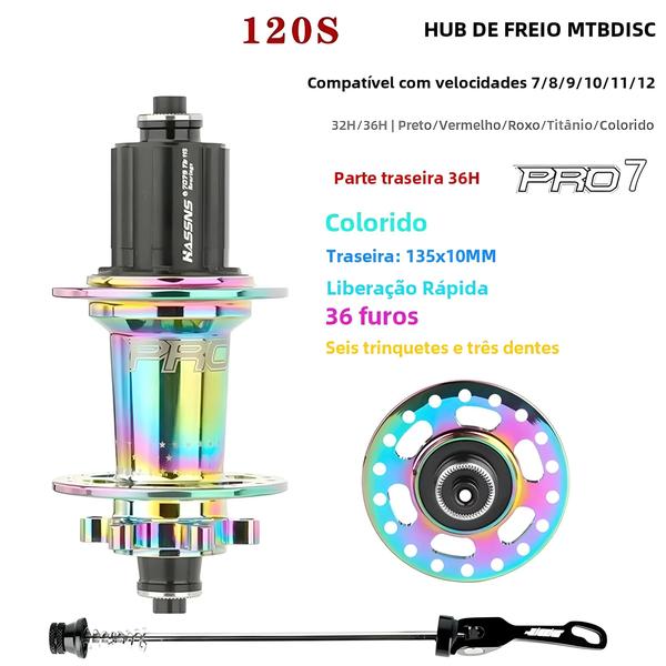 Imagem de Cubo Traseiro de Bicicleta Hassns Pro MTB - 7 a 12 Velocidades, 36 Furos (ou 32h) - Freehub com Quatro Palins