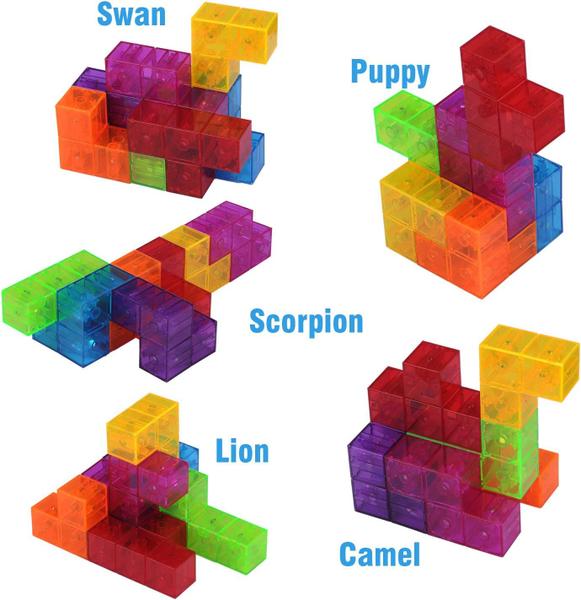 Imagem de Cubos de quebra-cabeça magnéticos de blocos de construção, conjunto de 7 formas com 54 cartões-guia