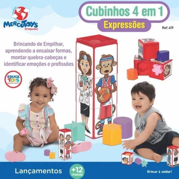 Imagem de Cubos Didáticos 4 Em 1 Expressões - Mercotoys