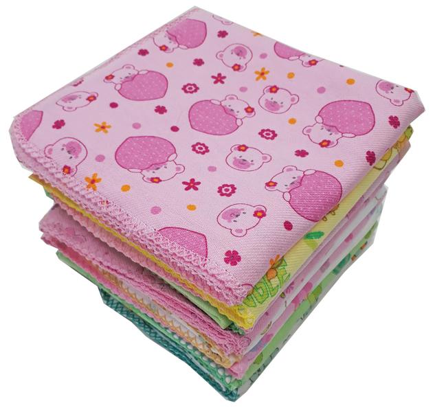 Imagem de Cueiro Flanelado Bebê Estampado 80x80cm Com Crochê Kit Com 5