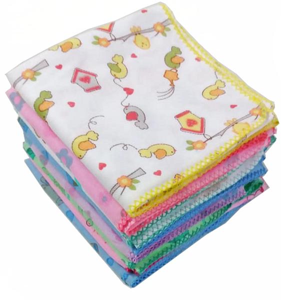 Imagem de Cueiro Flanelado Bebê Estampado 80x80cm Com Crochê Kit Com 5