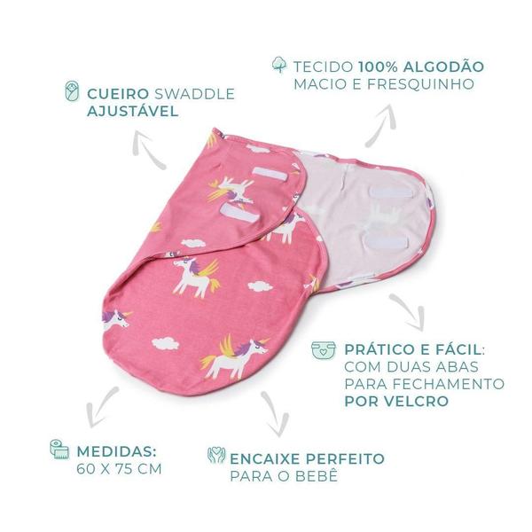 Imagem de Cueiro Infantil Enroladinho Suave Swaddle Ajustável 100% Algodão Estampado - Loaní