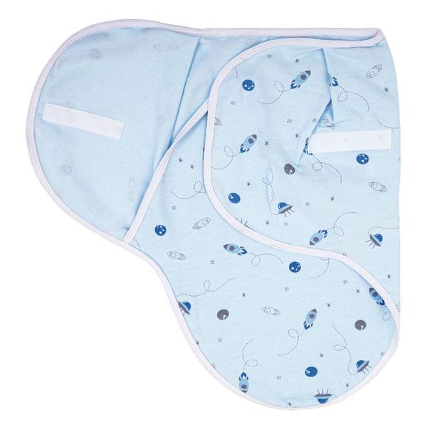 Imagem de Cueiro Swaddle Papi Ajustável Flanelado 70x62cm Espaço Azul