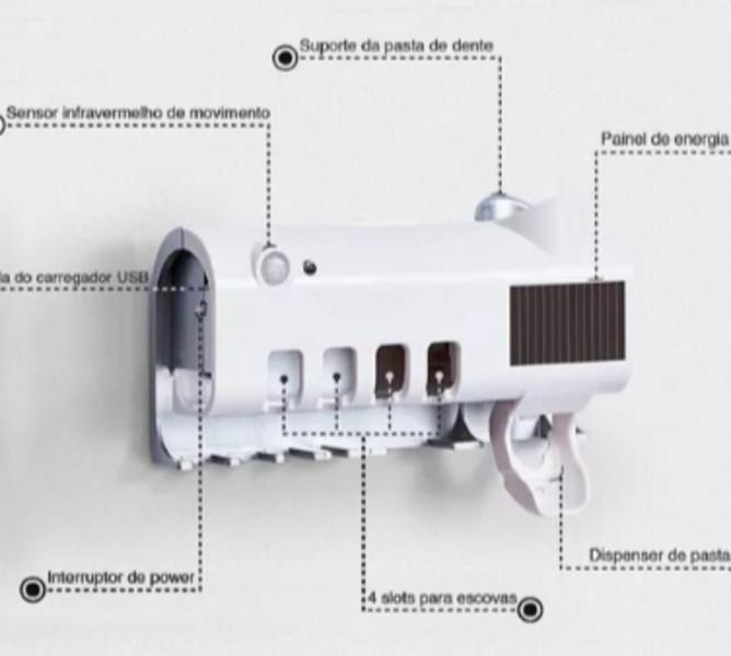 Imagem de Cuide da sua saúde bucal com o Dispenser Automático Porta Escova de Dentes Pasta e Esterilizador UV.